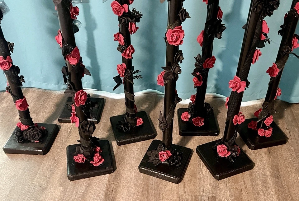 Candelabros Vela Piso Negro, Juego de 8, Boda Gótica, Halloween, Decoración de Eventos Foto 4 de 4