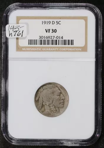 1919-d Buffalo Nickel.  In NGC Holder.  VF 30.   h761