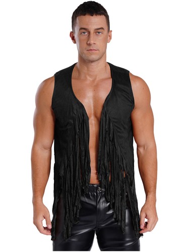 Men Outfits Tassel Waistcoat Fashion Vest Fringe Jacket Suede Suits Cosplay 70s - Picture 22 of 59