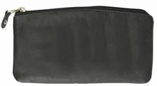 Womens Black Genuine Leather Large Zippered Coin Change Purse Ladies New
