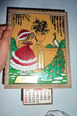 Vintage Endwell Bakery NY Advertising thermometer calendar 1943 foil art peacock