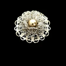 Vintage Ornate  Scarf Clip Silver Tone Filigree Flower Pattern