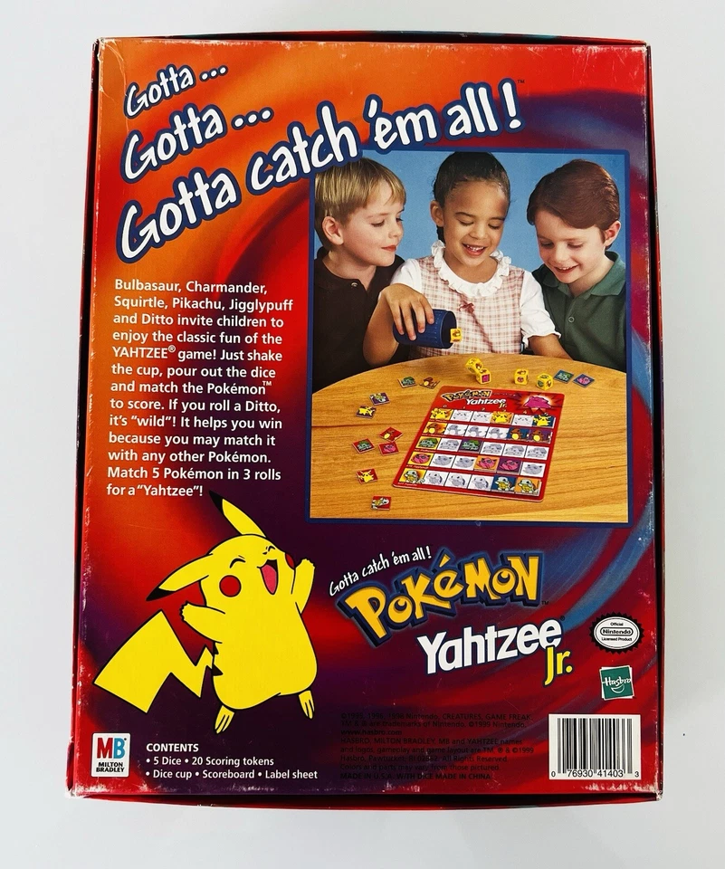 Vintage POKEMON Yahtzee Jr. Milton Bradley 1999 Board Game CIB - Image 2 of 3