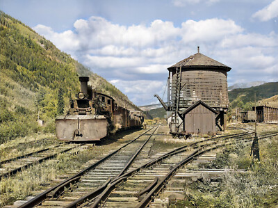 1940 Narrow gauge railway yards, train and water tank 14 x 11'' Photo Print