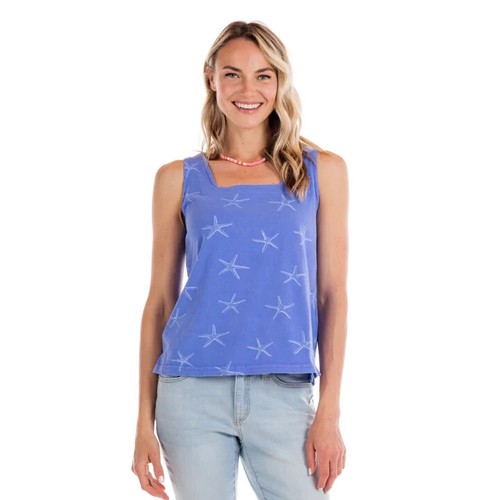 FRESH PRODUCE XL Peri Blue STARFISH Jersey Cotton $49 Boxy Tank TOP NWT New XL - Picture 4 of 4