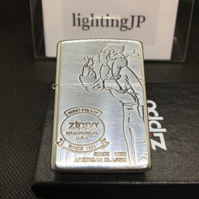 Zippo Windy Girl Silver Antique Logo Plating 2 Sided Etching Processing Lighter