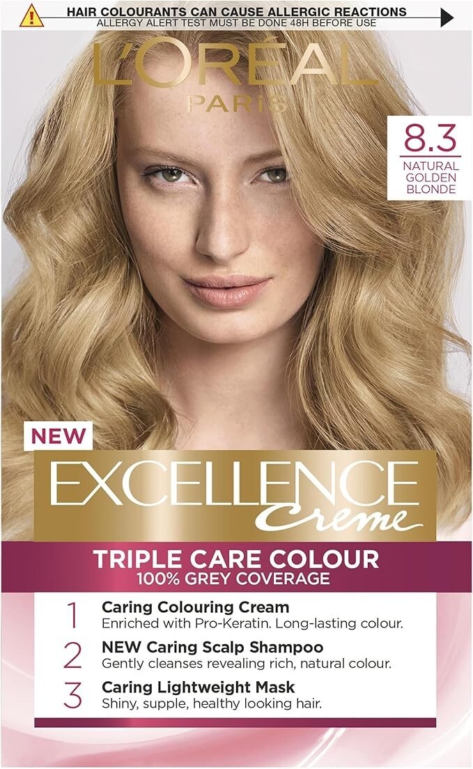 L'Oréal Paris Excellence Crème 8.3 Hair Dye, Radiant At-Home Hair Colour
