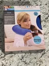 Invigorate Massage Neck Vibrating Portable Pillow Blue Airport Soft Beads