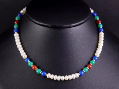 Schöne Perlen Chalcedon Chrysopras Carneol Collier Kette   750/- Gelbgold - Bild 1 von 4