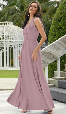 dusty pink ruffle dress Nevali Bandeau Ruffle Detail Maxi Dress in Dusty Pink