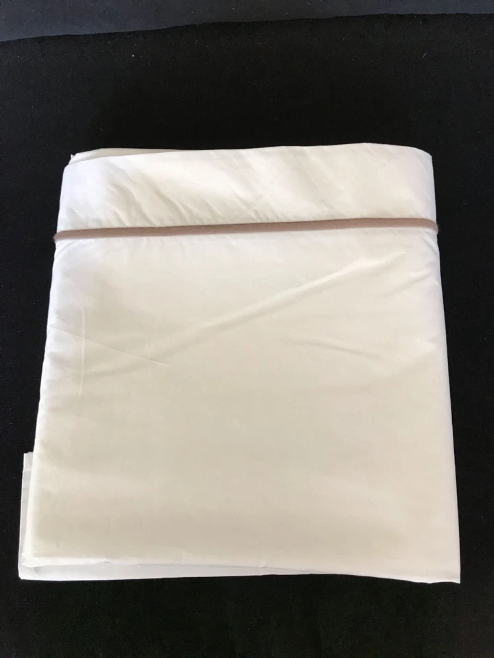 $345 Novo Yves Delorme Athena Branco Queen Lençol Plano Sureau Listras Marrom França - Imagem 4 de 4