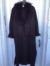 Vintage “magic” Purple Wool Blend Long Coat, Dyed Tibet Lamb Collar, Sz. L, Ital