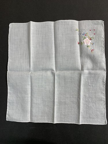 Vintage Embroidered Pink Flowers Hankie Handkerchief 10” EUC - Picture 3 of 3
