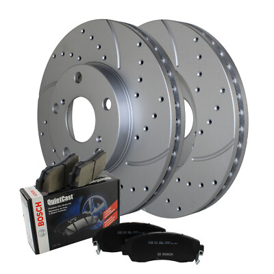 Front Brake Kit 275mm Drilled Disc Rotors Bosch QuietCast Ceramic Pads For Camry