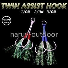 6 Pairs 1/0-3/0 Twin Assist Barbed Hook Metal Jig Slow Jigging Fishing Hooks