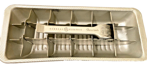 General Electric Mini Cube Ice Tray Aluminum Metal Bar Handle Release 4"x11" Vtg