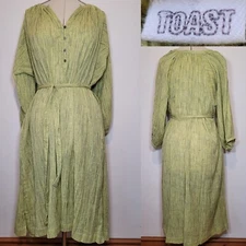 Toast Dress Green Check Style Pattern Crinkle Belted Size Large CJQ8G