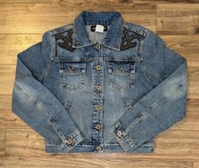 VTG 90s Express Jeans Jacket Womens Made In USA Denim Studded Trucker - M EUC