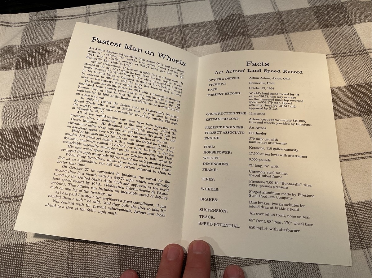 ART ARFONS orig 1964 Story of Green Monster World Land Speed