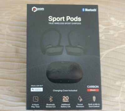 Boxed Pom Sport Pods Earbuds Wireless Bluetooth Headphones (P2G-SP5-BK)
