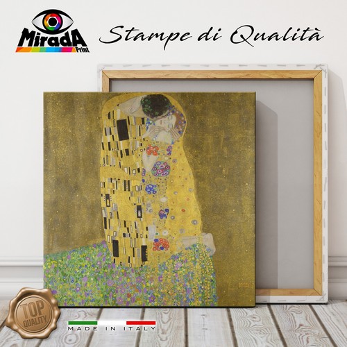Peinture à L'huile Sur Toile Gustav Klimt - Le Baiser - 105x75cm - Encadrée - Reproduction Faite Main