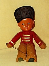 CELLULOID DOLL SOLDIER BOY UNIFORM RED YELLOW HAT STAFF VINTAGE 10 INCH AS IS 