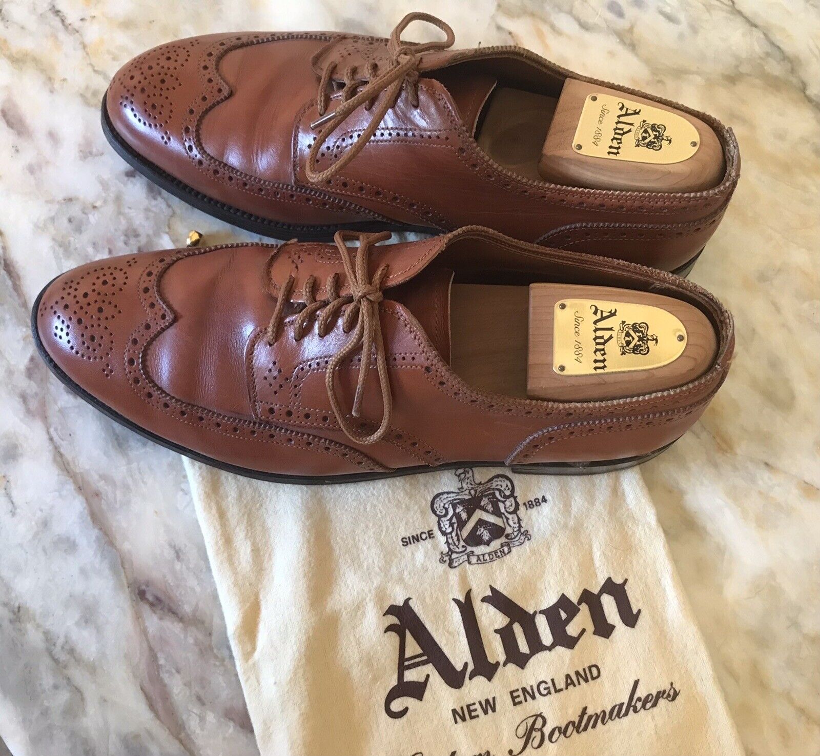 Alden 966 Burnished Tan Calfskin Short Wing Tip Blucher