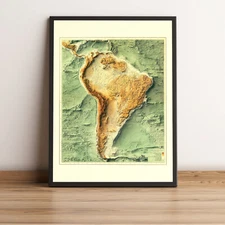 South America Map, South America Bathymetrical 2D Relief Map - 2D Flat