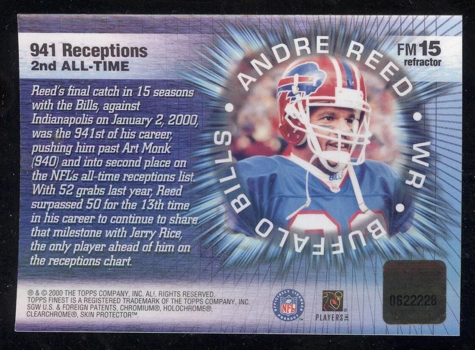 FM15 ANDRE REED REFRACTORS AUTOGRAPHS 2000 TOPPS FINEST MOMENTS BILLS FOOTBALL - Image 2 of 2