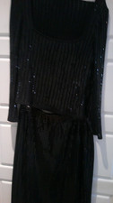 St John 12 skirt suit set L embellished BLING paillettes sequins black elegant