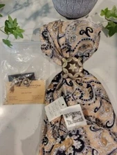 Wild Rag Multi Brown/Black Silk Western Scarf-34.5" Earrings & Conch