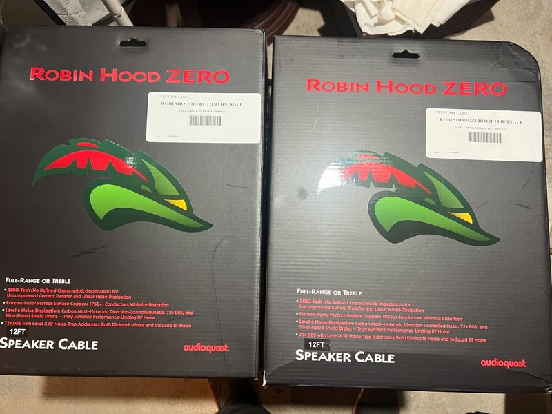 AudioQuest Robin Hood Zero - 12’ Pair  Banana Plugs- Brand New