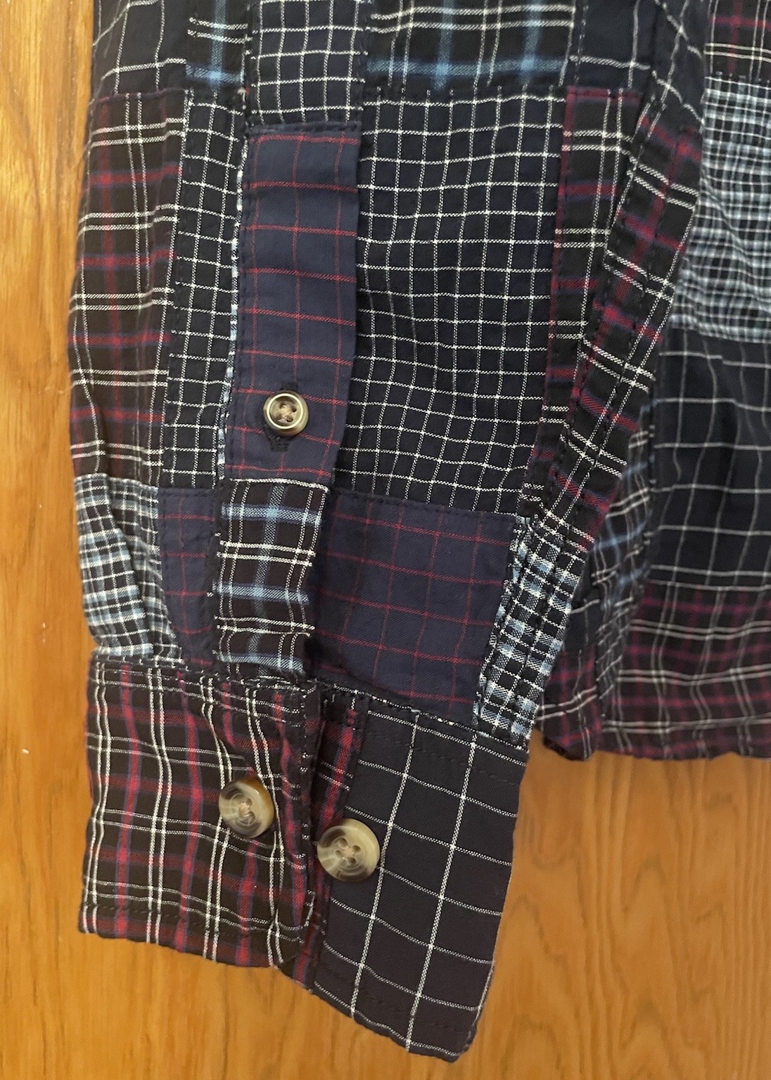 $265 Corridor NYC Patchwork Plaid Button Shirt Na… - image 15