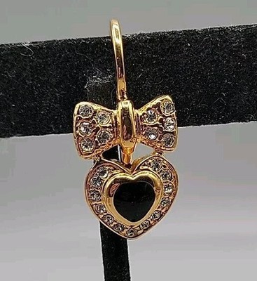 Alana Stewart Heart & Bow Necklace Pendant Gold Plated Swarovski Crystals Enamel