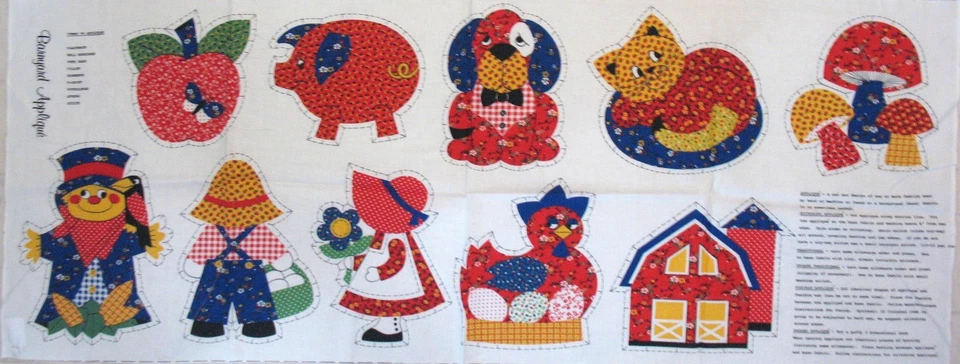 * Panel de tela VIP Cranson CALICO BARNYARD APPLIQUE 17 x 45" Sunbonnet Sue & Sam Foto 2 de 4