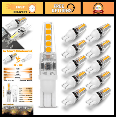 12V Low Voltage LED Landscape Bulbs, Wedge Base T5 T10, 300lm Warm White, 10 Pac