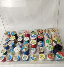 Assorted Sewing Thread 40 Spool Lot Clear Plastic Organizer Box Storage Case