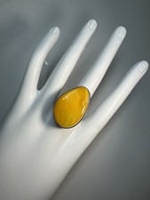 Vintage Butterscotch Baltic Amber Ring Large Teardrop In SterlingSilver 58.5/8.5