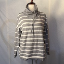 Liz Claiborne Gray White Striped Cowl Neck Pu...