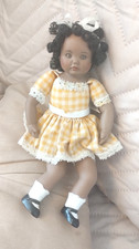 Boots Tyner Dark Skinned Porcelain Doll Yellow Checked Dress Approx 7.5"