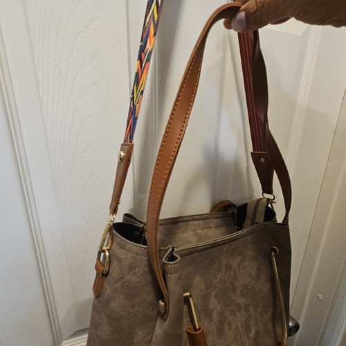 Boho Convertible Shoulder Tote Bag Gray Faux Suede Leather Crossbody Purse - Picture 9 of 22