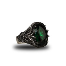 Emerald Stone Men Silver Ring, 925 Sterling Silver Emerald Gemstone Ring,