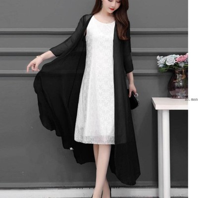 Lady Chiffon Sheer Long Cape Coat Shrug Bolero Sheer Jacket Cardigan Casual Chic