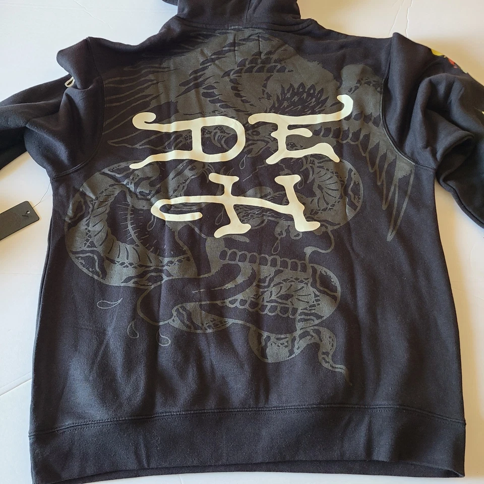 Sudadera con Capucha Ed Hardy Tiger Gráfica Pullover Negro Manga Larga Foto 2 de 4