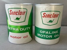 Lot of 2 VTG  Sinclair Dino XTRA/OPALINE  Motor Oil Qt Cardboard Cans Air Filled