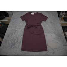 BRASS Dress Womens M Maroon Short Sleeve Vneck Back Zip Tie Waist Casual Wear