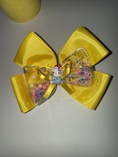 Yellow Hair Bow W/Hello Kitty In The Center With Clear Bow Full Of Glitter