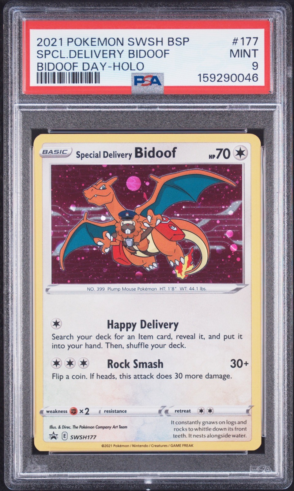 PSA 9 - Pokémon TCG 2021 Special Delivery Bidoof SWSH177 Holo Black Star Promo