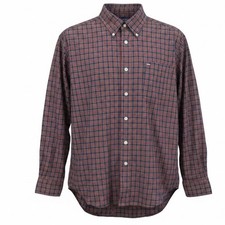 Vintage Tommy Hilfiger Mens Plaid Button Down Shirt Navy Burgundy Cotton Large