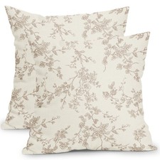 Floral Pillow Covers 24x24 Inch Tan and Cream Outdoor Decorative Throw Pillow...